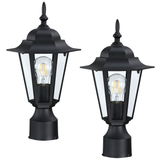 1-Light Textured Black Outdoor Post Lantern -2 Pack
