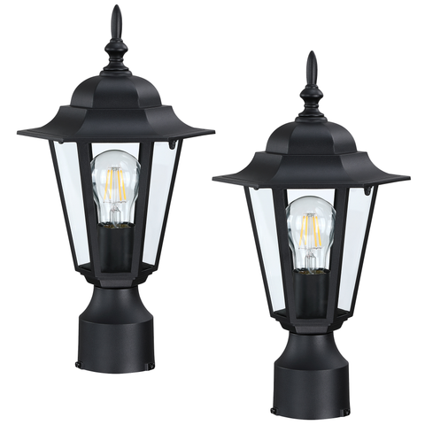 1-Light Textured Black Outdoor Post Lantern -2 Pack