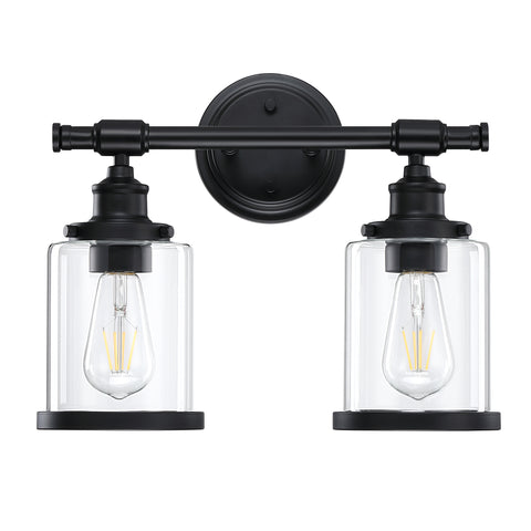 2-Light Modern Bathroom Vanity Light, Matte Black